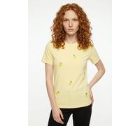 Kurzarmshirt ONLY CARMAKOMA "CARKITA LIFE S/S PEARL TOP JRS", Damen, Gr. XL, sunlight aop:lemon, Jersey, Obermaterial: 100% Baumwolle, bedruckt, normal, Rundhals, Shirts (45283437-XL) sunlight aop:lem