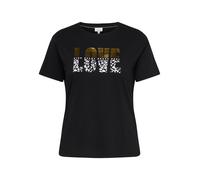 Kurzarmshirt ONLY CARMAKOMA "CARKITA S/S REG TEE JRS NOOS", Damen, Gr. S, schwarz print:love leo foil, Jersey, Obermaterial: 100% Baumwolle, bedruckt, regular fit normal, Rundhals, Shirts, Baumwolle,