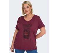 Kurzarmshirt ONLY CARMAKOMA "CARLYDIA LIFE SS V-NECK REG TEE JRS", Damen, Gr. M, zinfandel print:perffume, Jersey, Obermaterial: 100% Baumwolle, bedruckt, regular fit, V-Ausschnitt, Shirts (23931262-M