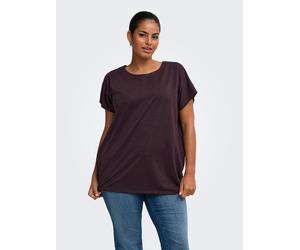 Kurzarmshirt ONLY CARMAKOMA "CARMOSTER GLITTER S/S TOP JRS NOOS", Damen, Gr. S, braun (fudge detail:fudge glitter), Jersey, Obermaterial: 75% Viskose, 11% Polyester, 11% metallisierte Fasern, 3% Elast