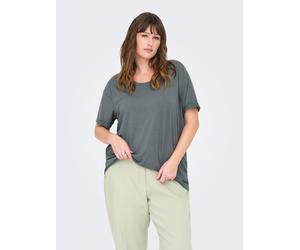 Kurzarmshirt ONLY CARMAKOMA "CARMOSTER S/S FOLD UP TOP JRS NOOS", Damen, Gr. M, balsam grün, Jersey, Obermaterial: 63% Polyester, 33% Viskose, 4% Elasthan, unifarben, regular fit normal, Rundhals, mit