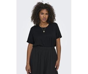 Kurzarmshirt ONLY CARMAKOMA "CARMOSTER S/S FOLD UP TOP JRS NOOS", Damen, Gr. M, schwarz, Jersey, Obermaterial: 63% Polyester, 33% Viskose, 4% Elasthan, unifarben, regular fit normal, Rundhals, mit Ums