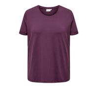 Kurzarmshirt ONLY CARMAKOMA "CARMOSTER S/S FOLD UP TOP JRS NOOS", Damen, Gr. S (42/44), lila (mauve wine), Jersey, Obermaterial: 63% Polyester, 33% Viskose, 4% Elasthan, unifarben, modisch, regular fi