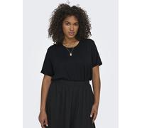 Kurzarmshirt ONLY CARMAKOMA "CARMOSTER S/S FOLD UP TOP JRS NOOS", Damen, Gr. S, schwarz, Jersey, Obermaterial: 63% Polyester, 33% Viskose, 4% Elasthan, unifarben, regular fit normal, Rundhals, mit Ums
