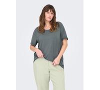 Kurzarmshirt ONLY CARMAKOMA "CARMOSTER S/S FOLD UP TOP JRS NOOS", Damen, Gr. XL, grau (balsam grün), Jersey, Obermaterial: 63% Polyester, 33% Viskose, 4% Elasthan, unifarben, regular fit normal, Rundh