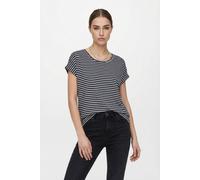 Kurzarmshirt ONLY CARMAKOMA "CARMOSTER STRIPE S/S O-NECK TOP JRS NOOS", Damen, Gr. S, night sky stripes:cloud dancer, Jersey, Obermaterial: 75% Viskose, 20% Polyester, 5% Elasthan, gestreift, regular