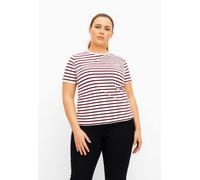 Kurzarmshirt ONLY CARMAKOMA "CARNEW SOPH SS Y/D STRIPE JEANS TEE JRS", Damen, Gr. L, rot (cloud dancer stripes:ruby wine), Jersey, Obermaterial: 100% Baumwolle, gestreift, Rundhals, Shirts (56841561-L