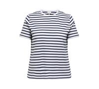 Kurzarmshirt ONLY CARMAKOMA "CARNEW SOPH SS Y/D STRIPE JEANS TEE JRS", Damen, Gr. M, cloud dancer stripes:total eclipse, Jersey, Obermaterial: 100% Baumwolle, gestreift, Rundhals, Shirts (31620334-M)
