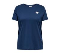 Kurzarmshirt ONLY CARMAKOMA "CARNINNA LIFE S/S O-NECK REG TEE JRS BS", Damen, Gr. M, naval academy detail:heart embroidery, Jersey, Obermaterial: 100% Baumwolle, bedruckt, Rundhals, Shirts (29439049-M