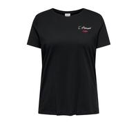 Kurzarmshirt ONLY CARMAKOMA "CARNINNA LIFE S/S O-NECK REG TEE JRS BS", Damen, Gr. M, schwarz detail:lamour lip, Jersey, Obermaterial: 100% Baumwolle, bedruckt, Rundhals, Shirts (73206936-M) schwarz de