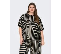 Kurzarmshirt ONLY CARMAKOMA "CARRAVENNA S/S PLISSE AOP TOP JRS NOOS", Damen, Gr. S, schwarz aop:oatmeal graphic, Jersey, Obermaterial: 100% Polyester, bedruckt, regular fit normal, Rundhals, Shirts (4