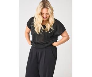 Kurzarmshirt ONLY CARMAKOMA "CARSILVERY S/S V NECK LUREX TOP JRS NOOS", Damen, Gr. M, schwarz, Jersey, Obermaterial: 60% Polyester, 24% Viskose, 16% metallisierte Fasern, unifarben, regular fit hüftla