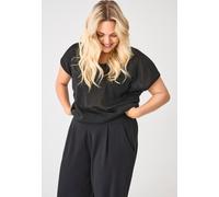 Kurzarmshirt ONLY CARMAKOMA "CARSILVERY S/S V NECK LUREX TOP JRS NOOS", Damen, Gr. XL, schwarz, Jersey, Obermaterial: 60% Polyester, 24% Viskose, 16% metallisierte Fasern, unifarben, regular fit hüftl