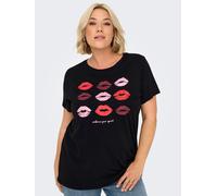 Kurzarmshirt ONLY CARMAKOMA "CARSIMONE LIFE SS O-NECK JRS", Damen, Gr. S, schwarz print:lips, Jersey, Obermaterial: 100% Baumwolle, bedruckt, regular fit, Rundhals, Shirts (78038129-S) schwarz print:l