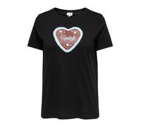 Kurzarmshirt ONLY CARMAKOMA "CARULRIKA S/S REG TEE JRS", Damen, Gr. M, schwarz detail:blau heart front print, Jersey, Obermaterial: 100% Baumwolle, bedruckt, regular fit, Rundhals, Shirts (36228211-M)
