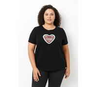 Kurzarmshirt ONLY CARMAKOMA "CARULRIKA S/S REG TEE JRS", Damen, Gr. S, schwarz (schwarz detail:blau heart front print), Jersey, Obermaterial: 100% Baumwolle, bedruckt, regular fit, Rundhals, Shirts (3