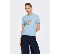 Kurzarmshirt ONLY "ONLAMBERDINE S/S PRINT TOP BOX JRS", Damen, Gr. L, soft chambray print:fleur, Jersey, Obermaterial: 100% Baumwolle, bedruckt, regular fit normal, Rundhals, Shirts, Baumwolle, regula