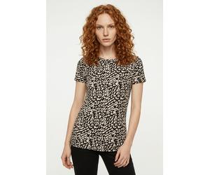 Kurzarmshirt ONLY "ONLBERA BACK LACE UP S/S TOP JRS NOOS", Damen, Gr. XS, schwarz aop:eggnog leo, Jersey, Obermaterial: 95% Viskose, 5% Elasthan, bedruckt, regular fit normal, Rundhals, Shirts (862941
