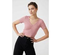 Kurzarmshirt ONLY "ONLBETTY LIFE S/S SCALLOP V-NECK CC JRS", Damen, Gr. M, rosy touch, Jersey, Obermaterial: 95% Baumwolle, 5% Elasthan, unifarben, hüftlang, V-Ausschnitt, Shirts, mit Raffung am Aussc