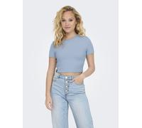 Kurzarmshirt ONLY "ONLBETTY S/S O-NECK SHORT TOP CC JRS", Damen, Gr. L, soft chambray, Jersey, Obermaterial: 95% Baumwolle, 5% Elasthan, unifarben, regular fit bauchfrei, Rundhals, Shirts, softe Jerse