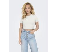 Kurzarmshirt ONLY "ONLBETTY S/S O-NECK SHORT TOP CC JRS", Damen, Gr. S, cloud dancer, Jersey, Obermaterial: 95% Baumwolle, 5% Elasthan, unifarben, regular fit bauchfrei, Rundhals, Shirts, softe Jersey