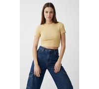 Kurzarmshirt ONLY "ONLBETTY S/S O-NECK SHORT TOP CC JRS", Damen, Gr. S, sunlight, Jersey, Obermaterial: 95% Baumwolle, 5% Elasthan, unifarben, regular fit bauchfrei, Rundhals, Shirts, softe Jerseyqual