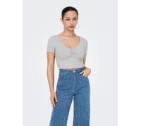 Kurzarmshirt ONLY "ONLBETTY S/S V-NECK TOP CC JRS", Damen, Gr. L (40), grau (light grau melange), Jersey, Obermaterial: 95% Baumwolle, 5% Elasthan, unifarben, regular fit, V-Ausschnitt, Shirts (963279