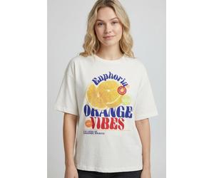 Kurzarmshirt ONLY "ONLBOLETTE LIFE S/S TOP BOX CC JRS", Damen, Gr. M, cloud dancer print:orange vibes, Jersey, Obermaterial: 100% Baumwolle, bedruckt, loose fit normal, Rundhals, Shirts, mit auffällig