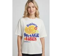 Kurzarmshirt ONLY "ONLBOLETTE LIFE S/S TOP BOX CC JRS", Damen, Gr. XL, cloud dancer print:orange vibes, Jersey, Obermaterial: 100% Baumwolle, bedruckt, loose fit normal, Rundhals, Shirts, mit auffälli