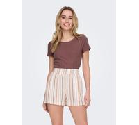 Kurzarmshirt ONLY "ONLCARLOTTA S/S TOP JRS NOOS", Damen, Gr. XS, braun (rose braun), Single Jersey, Obermaterial: 100% Baumwolle, unifarben, normal, Rundhals, gewellter Abschluss, Shirts (96635202-XS)