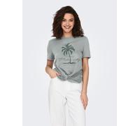Kurzarmshirt ONLY "ONLCARRIE REG TWIST S/S TOP BOX CS JRS", Damen, Gr. M (38), aqua gray print:palm city balsam grün, Jersey, Obermaterial: 75% Polyester, 25% Baumwolle, bedruckt, regular fit, Rundhal