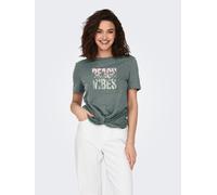 Kurzarmshirt ONLY "ONLCARRIE REG TWIST S/S TOP BOX CS JRS", Damen, Gr. XS (34), balsam grün print:beach vibes, Jersey, Obermaterial: 75% Polyester, 25% Baumwolle, bedruckt, regular fit, Rundhals, Shir