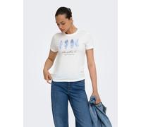 Kurzarmshirt ONLY "ONLDREAMER S/S TEE JRS", Damen, Gr. S, weiß (cloud dancer print:feathers), Jersey, Obermaterial: 100% Baumwolle, bedruckt, regular fit normal, Rundhals, Shirts, Baumwolle, regular f
