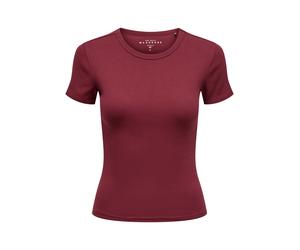 Kurzarmshirt ONLY "ONLEASY S/S O-NECK TOP BOX JRS", Damen, Gr. L, rot (cabernet), Jersey, Obermaterial: 95% Baumwolle, 5% Elasthan, unifarben, regular fit, Rundhals, Shirts (53031542-L) cabernet