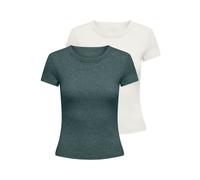 Kurzarmshirt ONLY "ONLEASY S/S TOP CS JRS 2 PACK", Damen, Gr. L (40), grün (balsam grün pack:cloud dancer), Jersey, Obermaterial: 95% Baumwolle, 5% Elasthan, unifarben, figurbetont normal, Rundhals, S
