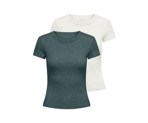 Kurzarmshirt ONLY "ONLEASY S/S TOP CS JRS 2 PACK", Damen, Gr. XL (42), balsam grün pack:cloud dancer, Jersey, Obermaterial: 95% Baumwolle, 5% Elasthan, unifarben, figurbetont normal, Rundhals, Shirts,