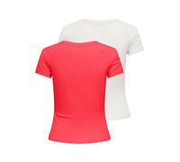 Kurzarmshirt ONLY "ONLEASY S/S TOP CS JRS 2 PACK", Damen, Gr. XS, sun kissed coral pack:cloud dancer, Jersey, Obermaterial: 93% Baumwolle, 7% Elasthan, figurbetont normal, Rundhals, Shirts, Baumwollmi