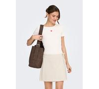 Kurzarmshirt ONLY "ONLELVA JUNE EMB S/S TEE JRS NOOS", Damen, Gr. L, cloud dancer detail:rot heart, Jersey, Obermaterial: 65% Polyester, 30% Viskose, 5% Elasthan, bestickt, unifarben, normal, Rundhals