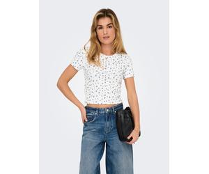 Kurzarmshirt ONLY "ONLFENJA LIFE SS AOP TOP JRS NOOS", Damen, Gr. L (40), blau (cloud dancer aop:blau flowers), Jersey, Obermaterial: 95% Baumwolle, 5% Elasthan, bedruckt, regular fit normal, Rundhals
