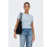 Kurzarmshirt ONLY "ONLFENJA LIFE SS AOP TOP JRS NOOS", Damen, Gr. L, blau (cashmere blau aop:orange love), Jersey, Obermaterial: 95% Baumwolle, 5% Elasthan, bedruckt, regular fit normal, Rundhals, Shi