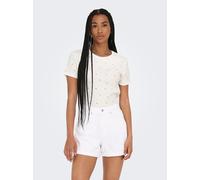 Kurzarmshirt ONLY "ONLFENJA LIFE SS AOP TOP JRS NOOS", Damen, Gr. XS (34), cloud dancer aop:lemons, Jersey, Obermaterial: 95% Baumwolle, 5% Elasthan, bedruckt, regular fit normal, Rundhals, Shirts, Ba