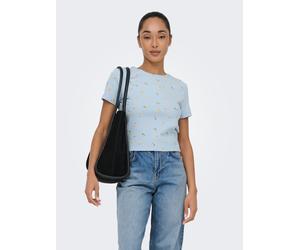 Kurzarmshirt ONLY "ONLFENJA LIFE SS AOP TOP JRS NOOS", Damen, Gr. XS, cashmere blau aop:orange love, Jersey, Obermaterial: 95% Baumwolle, 5% Elasthan, bedruckt, regular fit normal, Rundhals, Shirts, B