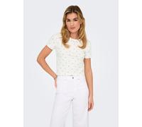 Kurzarmshirt ONLY "ONLFENJA LIFE SS AOP TOP JRS NOOS", Damen, Gr. XS, cloud dancer aop:hearts, Jersey, Obermaterial: 95% Baumwolle, 5% Elasthan, bedruckt, regular fit normal, Rundhals, Shirts, Baumwol