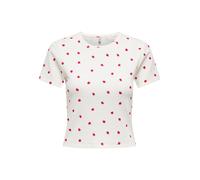 Kurzarmshirt ONLY "ONLFENJA LIFE SS AOP TOP JRS NOOS", Damen, Gr. XS, rot (cloud dancer aop:strawberry love), Jersey, Obermaterial: 95% Baumwolle, 5% Elasthan, bedruckt, regular fit normal, Rundhals, 