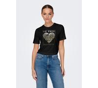 Kurzarmshirt ONLY "ONLFREE LIFE MODAL S/S ATELIER TOP JRS", Damen, Gr. L, schwarz (schwarz print:librarian heart), Jersey, Obermaterial: 70% Modal, 30% Polyester, bedruckt, regular fit normal, Rundhal