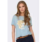 Kurzarmshirt ONLY "ONLFREE LIFE REG S/S LEAF TOP BOX JRS", Damen, Gr. S (36), blau (cashmere blau print:stay true), Single Jersey, Obermaterial: 70% Modal, 30% Polyester, bedruckt, regular fit, Rundha