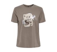 Kurzarmshirt ONLY "ONLFREE LIFE REG S/S LEAF TOP BOX JRS", Damen, Gr. S (36), walnut print:eyes wide open, Single Jersey, Obermaterial: 70% Modal, 30% Polyester, bedruckt, regular fit, Rundhals, Shirt