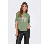 Kurzarmshirt ONLY "ONLFREE LIFE S/S BOTANICAL TOP BOX JRS", Damen, Gr. S (36), grün (hedge grün print:elegance), Jersey, Obermaterial: 70% Modal, 30% Polyester, bedruckt, Rundhals, Shirts Kurzarmshirt