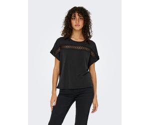 Kurzarmshirt ONLY "ONLFREE LIFE S/S LACE PANEL TOP JRS", Damen, Gr. S, schwarz, Jersey, Obermaterial: 70% Modal, 30% Polyester, unifarben, Rundhals, Shirts (73624826-S) schwarz