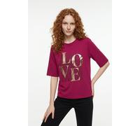 Kurzarmshirt ONLY "ONLFREE MAYA S/S PRINT TOP BOX JRS", Damen, Gr. S, pink (sangria print:love), Jersey, Obermaterial: 70% Modal, 30% Polyester, bedruckt, regular fit normal, Rundhals, Shirts, Materia